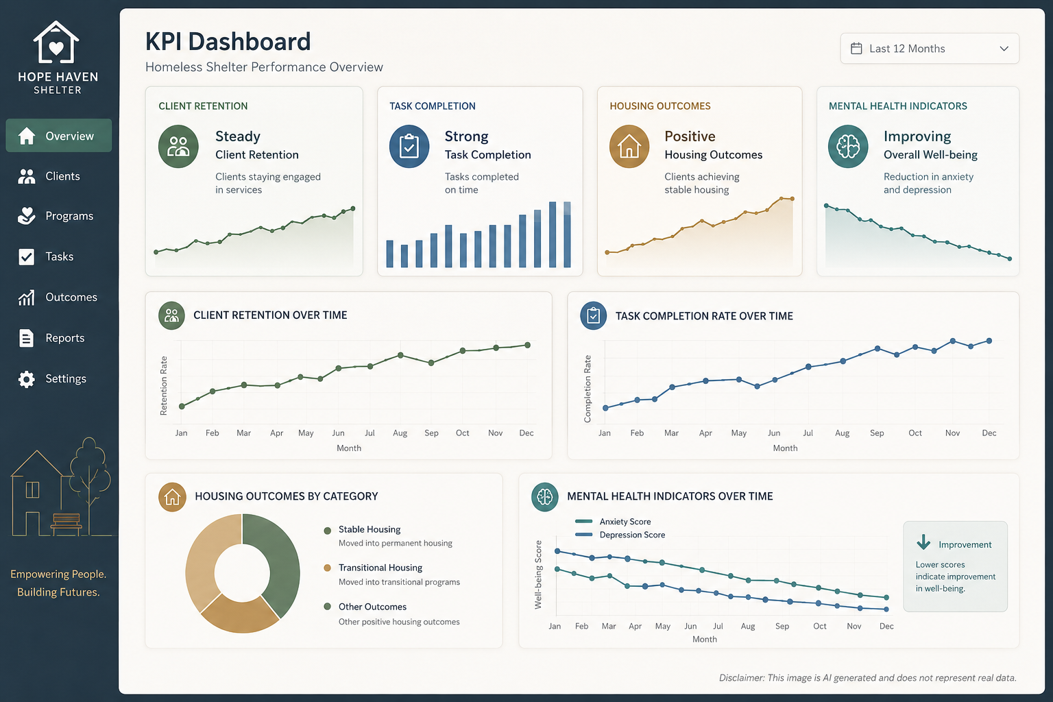 Power BI dashboard showing KPI metrics for Marillac Place